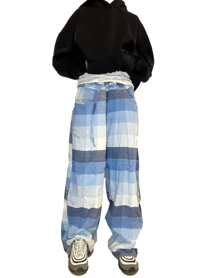 Blue Plaid Curtains Baggy Pants