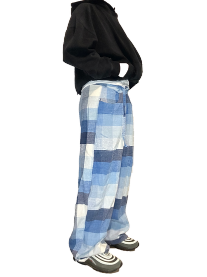 Blue Plaid Curtains Baggy Pants